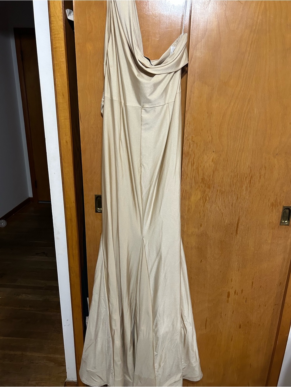 Elegant Cowl Neck Cream Evening Dress